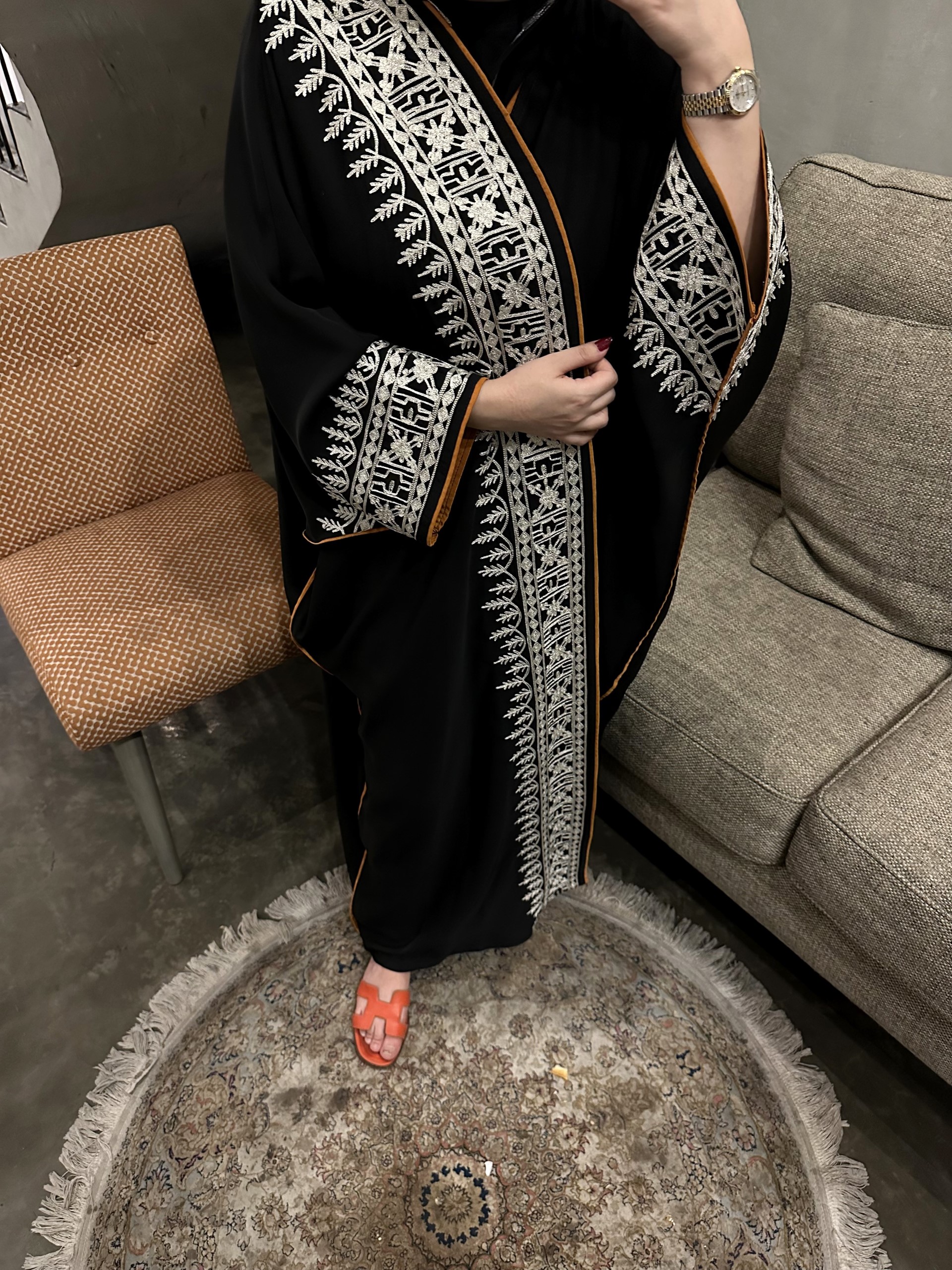 Bisht with Orange Lines – Leil Abayas